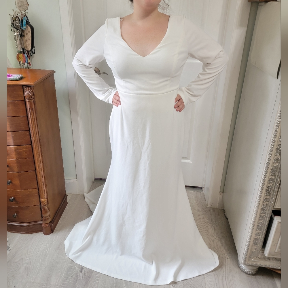 Lulu's Elegant White Long Sleeve Dress